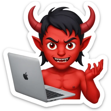 satan god with laptop, red and black sticker