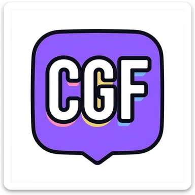 Discord emoji for a server with 'CGF' in bold white letters outlined in pastel colors, modern and friendly, transparent background, 128x128 sticker