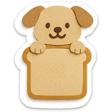 cute dog-shaped bread maker, fluffy, peeking from a bread loaf, cheerful, warm beige, full-body sticker