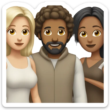 brown bald guy with beard with 3 women (all long black hair) sticker