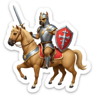 A bullmastiff as a legend with sword and shield on a horse sticker