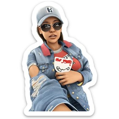girl in denim with sunglasses sticker