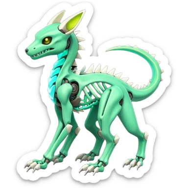 futuristic neon-like-green Skeleton-Cyborg-Manectric-Electrike-Salandit-Cubone-Umbreon-Marowak-Draco-Fakémon-hybrid-creature (full body), 4 legs sticker