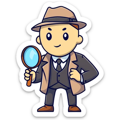 cartoon detective investigating with magnifying glass sticker