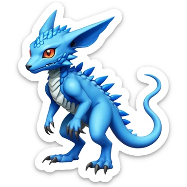  colorful warm hot lush exotic modern cyber-Fakémon-Digimon-Trico-Vernid-creature (full body) sticker