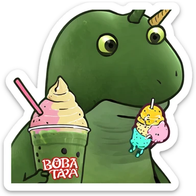 A bald girl riding a unicorn with boba tea sticker