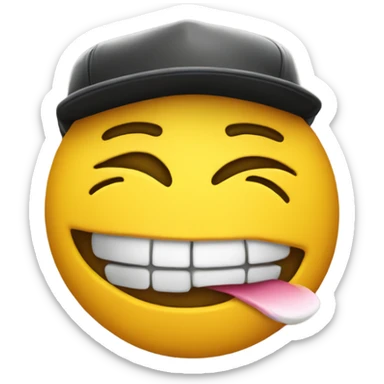 Yellow emoji with a SnapBack hat biting his lip  sticker