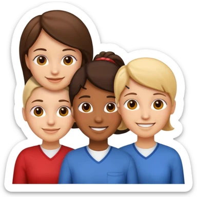 emoji cartoon of three young diverse teachers' heads with friendly expressions, simple apple emoji style sticker