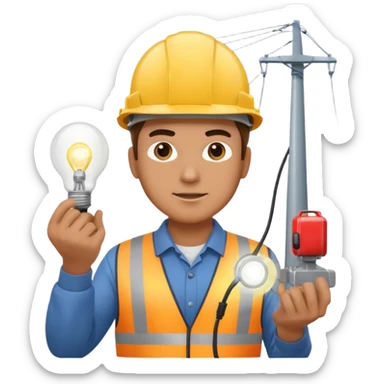 Am man Electricity power employer at work with a light sticker