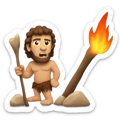 caveman make fire with stick sticker