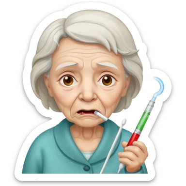sick old woman with thermometer on her mouth sticker