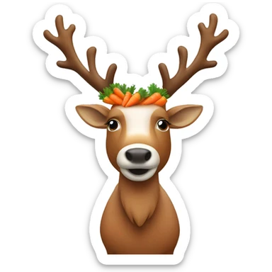 A reindeer with carrots on its head sticker