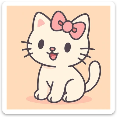 Hello Kitty, pastel cartoon style, soft colors, white cat with a pink bow sticker