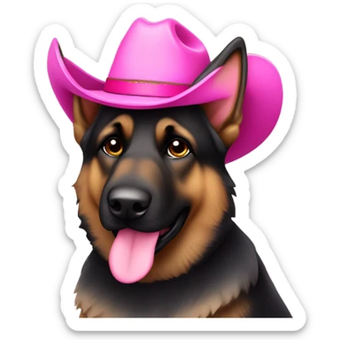 Dark German shepherd in pink cowboy hat sticker