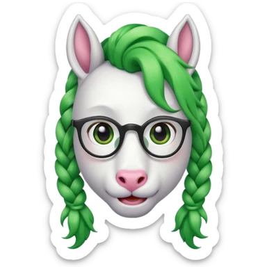 braided unicorn face wiith big visible braids looking into the camera spectacled green hair and no ears sticker