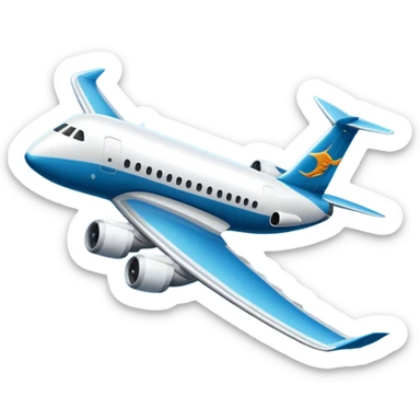 A wide-body aircraft with tall tail fins and glowing cabin windows cruising at high altitude.
 sticker