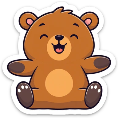 Brown Bear laying on ground with eyes closed, legs in the air and tongue sticking out  sticker