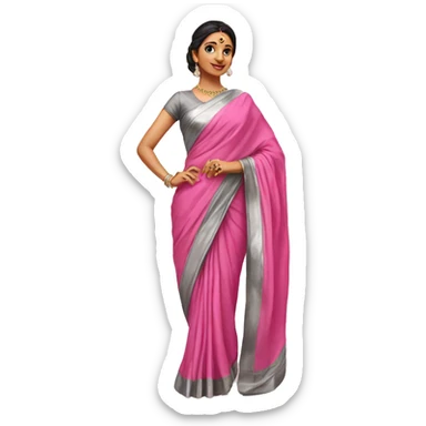 Pink and silver colour draped saree sticker