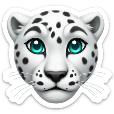 White snow leopard with black spots and teal glowing eyes  sticker