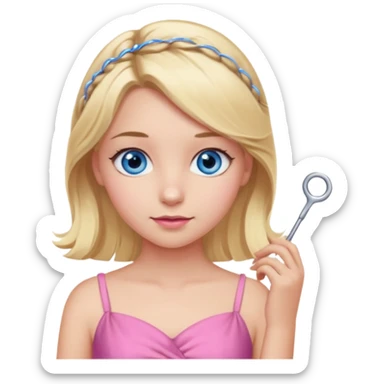 Girl in pink dress with blue eyes, blonde hair with hairpin sticker