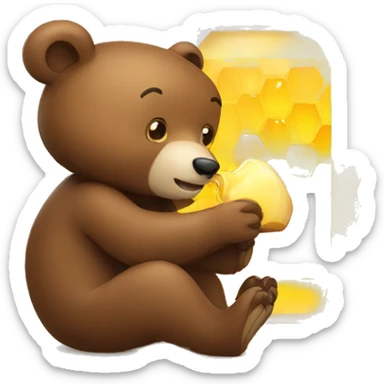 bear eats honey from jar sticker