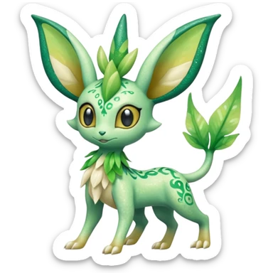 Sparkly White And Green Natural Flowery Colorful Grovyle-Leafeon-Celebi-Fakémon-hybrid-creature (full body)  sticker