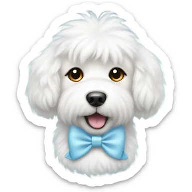 White cute dog with light blue bow sticker