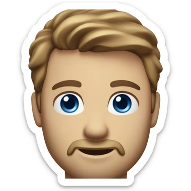 A head and shoulders shot of a 33 year old white man, with short brown hair, with stubble facial hair,   with blue eyes wearing a t-shirt. sticker