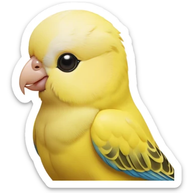 Cinematic Noble Yellow Budgie Portrait Emoji, Poised and regal, with a petite, delicate build and a smooth, well-groomed fur of brilliant yellow feathers, deep-set soulful dark eyes, Simplified yet sharp and sophisticated features, highly detailed, glowing with a soft, dignified glow, high shine, intelligent and charming, stylized with an air of elegance, focused and attentive, soft glowing outline, capturing the essence of a watchful and confident avian companion, so majestic it feels as though it could flutter out of the screen with effortless authority! sticker