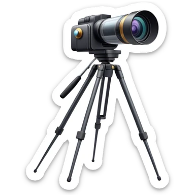 Create an emoji for video recording. Show a  single lens video camera on tripod, symbolizing the act of filming. Use modern, professional colors. Do not include any emojis or smiley faces. Make the background transparent. sticker