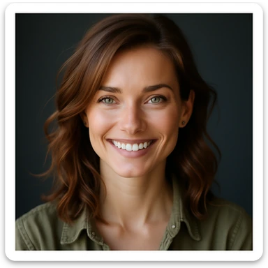 Make the woman smile in realistic style. sticker