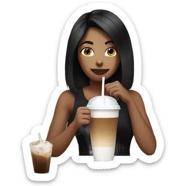 A girl white black hair drinking a iced coffe sticker
