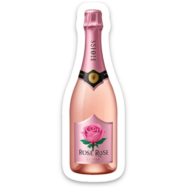 bottle of sparkling rosé with a rose logo on the label, tilted up and to the left, no glass sticker