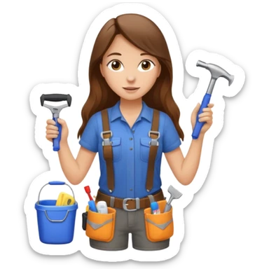 beautiful girl with long brown hair constructing new bathroom area with new shower and amenities  sticker