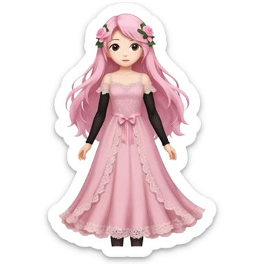 pastel anime woman with pink roses lace dress full body sticker