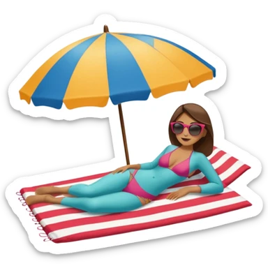 Chica tomando el sol en una playa acostada en una toalla con una sombrilla sticker