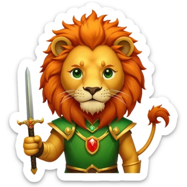 A lion with a sword and the sun on top of it and on the top green and bottom red glage sticker