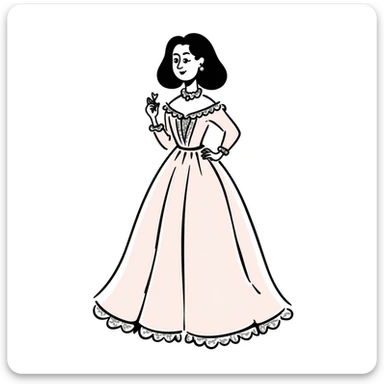 vintage rococo mixed woman with brown hair and light skin in a light pink beautiful gown sticker