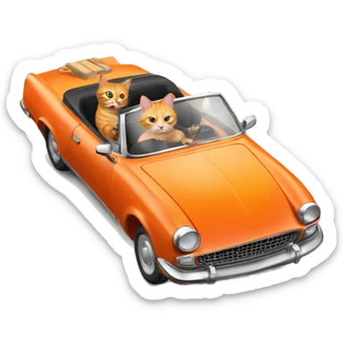 orange cat driving a red convertible sports car while smoking a cigar sticker