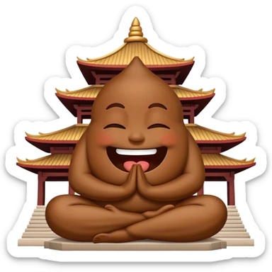 meditating laughing poop emoji at temple sticker