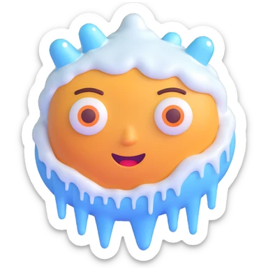 face divided down the middle, one side frosty with icicles, other side flushed and steaming, merging cold and hot emoji expressions sticker