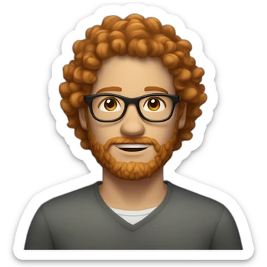 curly haired white man with light reddish beard and tortoise shell glasses sticker
