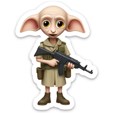 Dobby in the military with a ak47 sticker