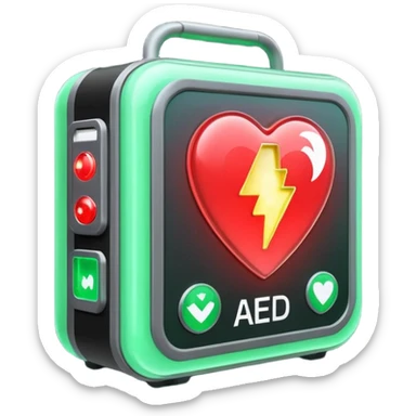 sci-fi AED box, glowing, sparkling, with advanced tech patterns, emoji style sticker