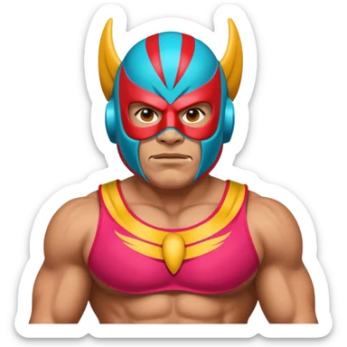Mexican wrestler portrait, head and shoulders only, colorful luchador mask, muscular collar, confident expression, 3D cartoon, mobile game icon style, clean background, no text, no watermark
 sticker