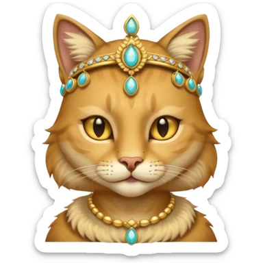 ancient cat with gold jewerly on head, half body sticker