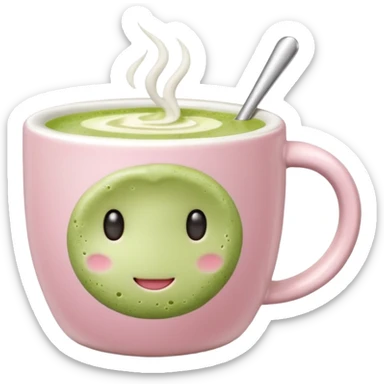 White pastel pink ceramic mug with matcha latte sticker