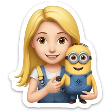 Young White girl holding minions hand sticker