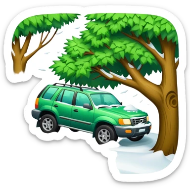Green suv hit a tree in the snow  sticker