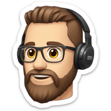 twitch emote husband with brown hair fade haircut and a full beard with blue eyes wearing gaming headset, mad sticker